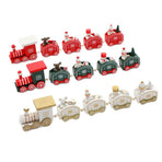 Christmas Wooden Train Ornament Set 2-Pack - 5-Piece Mini Train Decor for Tabletop Scene Layout - Green
