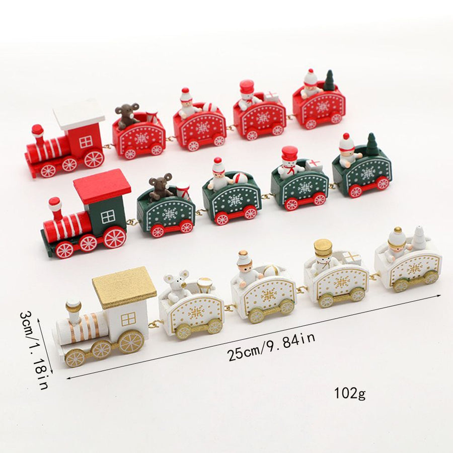 Christmas Wooden Train Ornament Set 2-Pack - 5-Piece Mini Train Decor for Tabletop Scene Layout - White