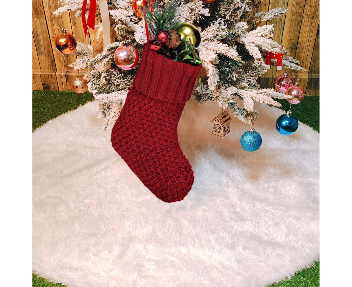 4Pcs/6Pcs Christmas Stocking Knitted with Hanging Rope Thickened Country Style Christmas Tree Decorations Mantle Hanging Stockings-Red 6pcs
