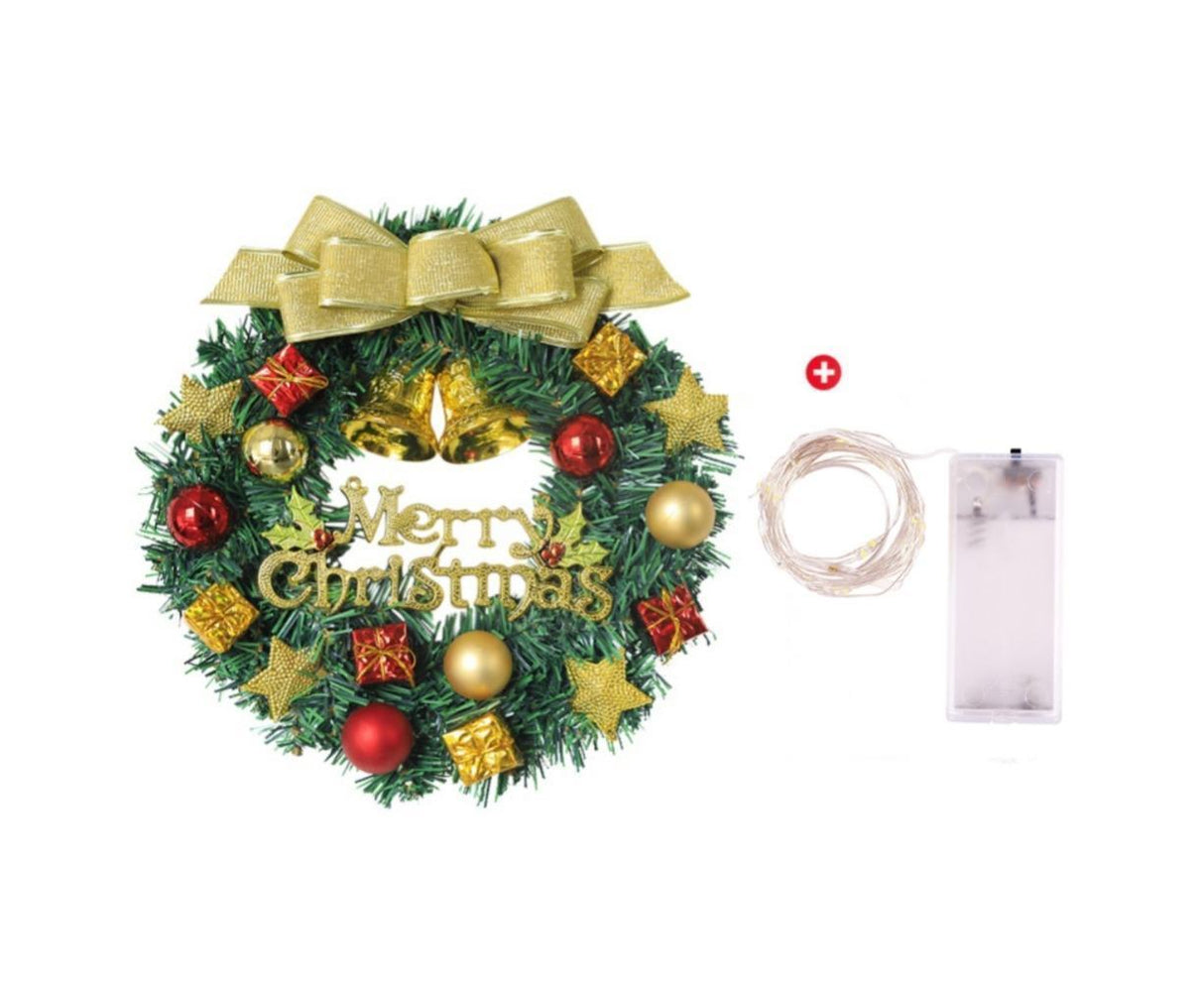 Artificial Christmas Wreath with Lights, Battery Operated Christmas Wreaths for Front Door,Christmas Decorations for Indoor and Outdoor - 30CM