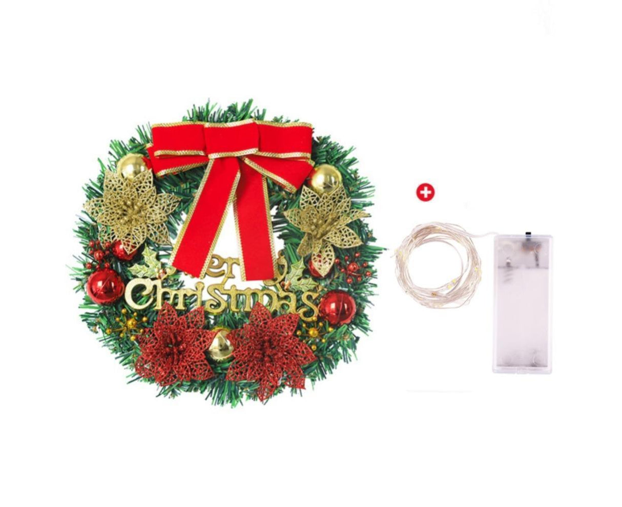Artificial Christmas Wreath with Lights, Red Berry & Pine Cones, Battery Operated Christmas Wreaths for Front Door, Window, Christmas Decorations - 30CM