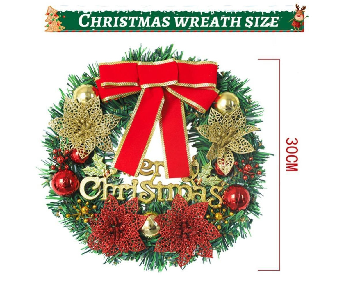 Artificial Christmas Wreath with Lights, Red Berry & Pine Cones, Battery Operated Christmas Wreaths for Front Door, Window, Christmas Decorations - 30CM