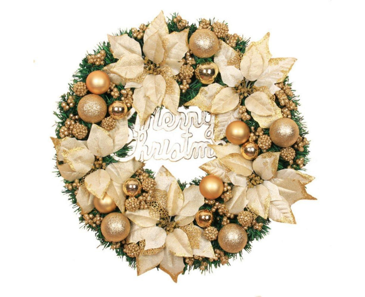 Christmas Ball Wreath Artificial Christmas Wreath Garland Decoration Home Party Decor Xmas Front Door Decorative Hanging - gold - 30cm