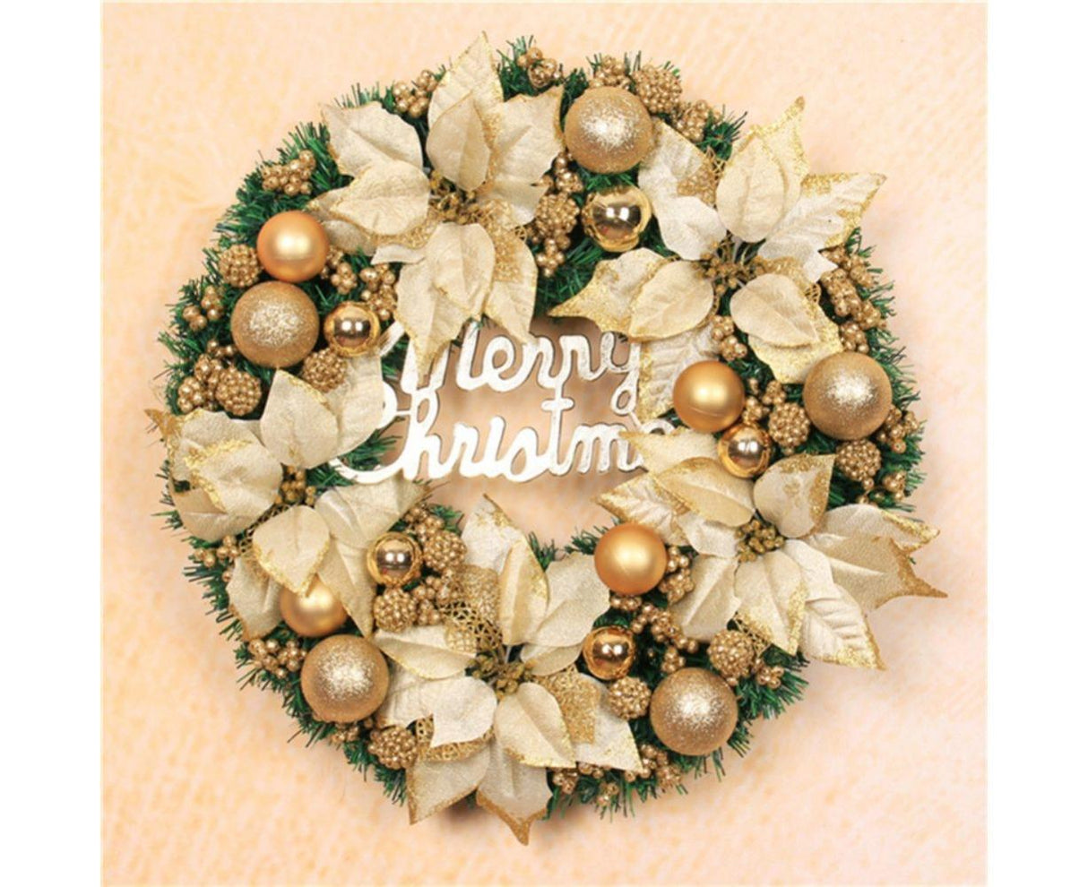 Christmas Ball Wreath Artificial Christmas Wreath Garland Decoration Home Party Decor Xmas Front Door Decorative Hanging - gold - 30cm