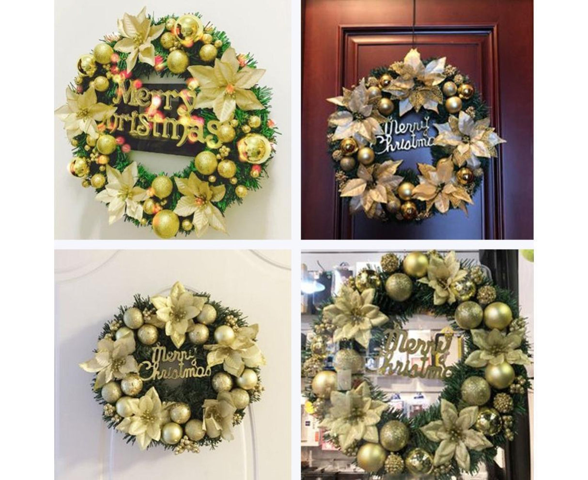 Christmas Ball Wreath Artificial Christmas Wreath Garland Decoration Home Party Decor Xmas Front Door Decorative Hanging - gold - 30cm