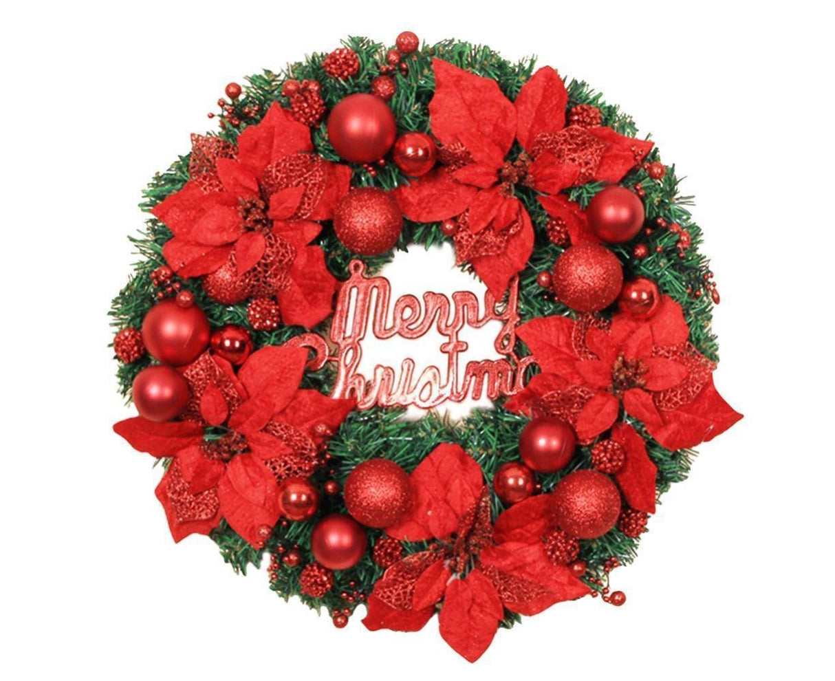 Christmas Ball Wreath Artificial Christmas Wreath Garland Decoration Home Party Decor Xmas Front Door Decorative Hanging - red - 30cm