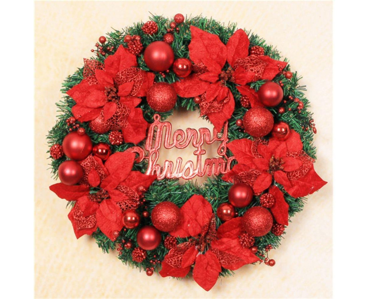 Christmas Ball Wreath Artificial Christmas Wreath Garland Decoration Home Party Decor Xmas Front Door Decorative Hanging - red - 30cm
