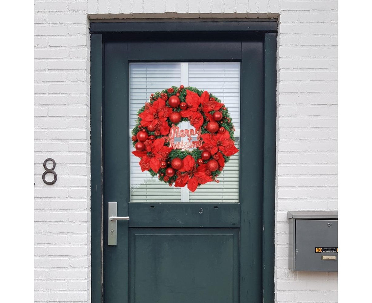 Christmas Ball Wreath Artificial Christmas Wreath Garland Decoration Home Party Decor Xmas Front Door Decorative Hanging - red - 30cm