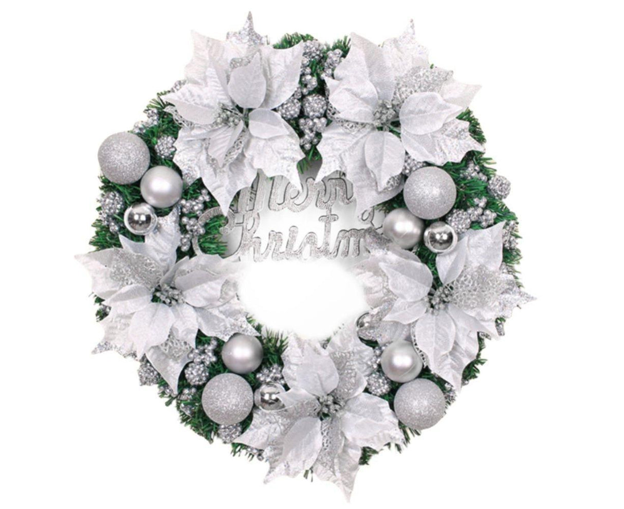 Christmas Ball Wreath Artificial Christmas Wreath Garland Decoration Home Party Decor Xmas Front Door Decorative Hanging - silver - 30cm