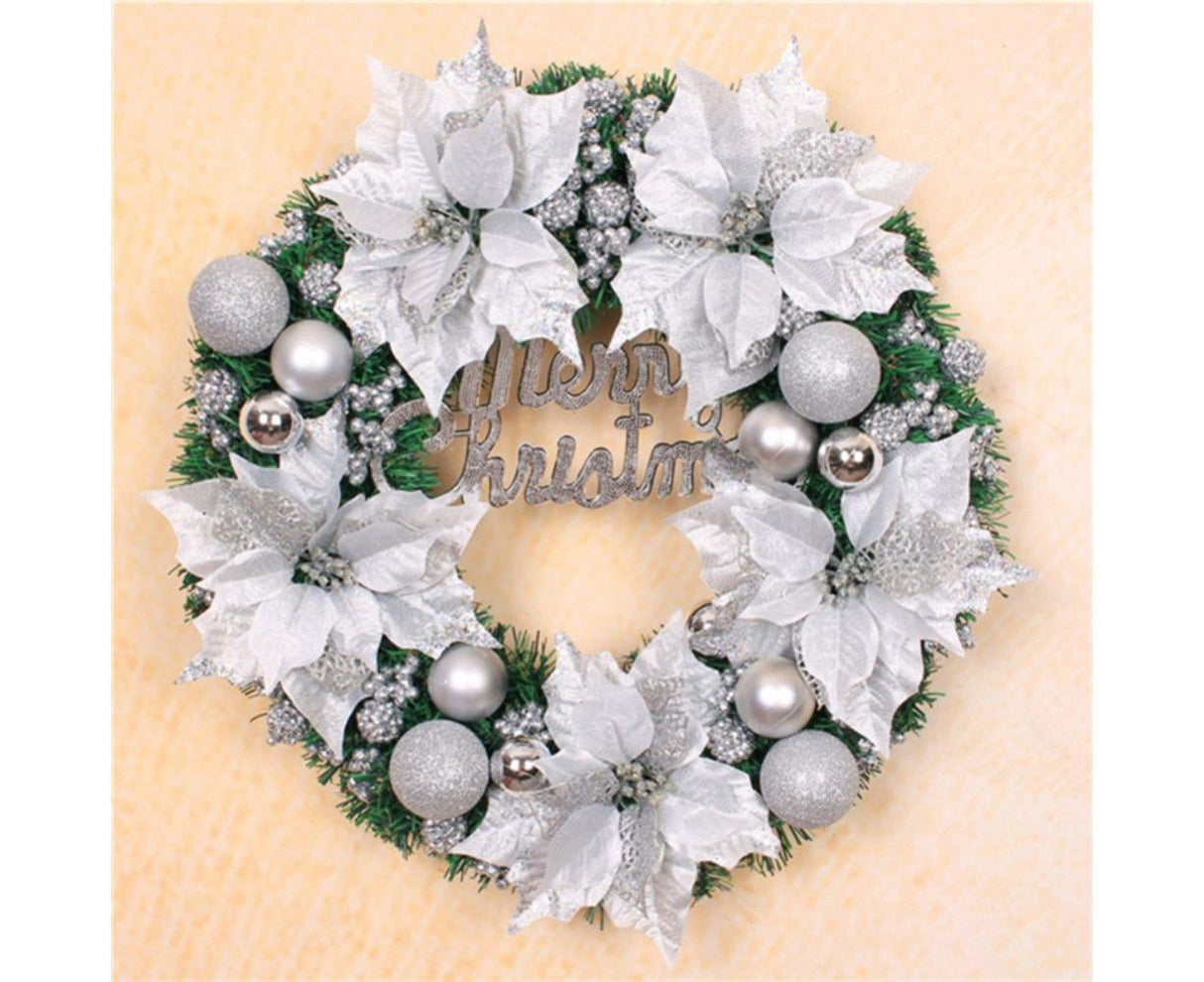 Christmas Ball Wreath Artificial Christmas Wreath Garland Decoration Home Party Decor Xmas Front Door Decorative Hanging - silver - 30cm