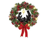 Christmas Wreath Christmas Ornament Decoration Holy Family Set Led Lights Candle Front Door Wall Christmas Hanging Sign Sacred - Red - 35*35*4cm