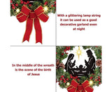 Christmas Wreath Christmas Ornament Decoration Holy Family Set Led Lights Candle Front Door Wall Christmas Hanging Sign Sacred - Red - 35*35*4cm - 45-Degree Angle