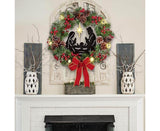 Christmas Wreath Christmas Ornament Decoration Holy Family Set Led Lights Candle Front Door Wall Christmas Hanging Sign Sacred - Red - 35*35*4cm