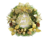 Christmas Wreath Merry Christmas Front Door Ornament Wall Artificial Pine Garland for Party Decor - gold - 30cm