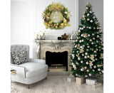 Christmas Wreath Merry Christmas Front Door Ornament Wall Artificial Pine Garland for Party Decor - gold - 30cm - Rear View