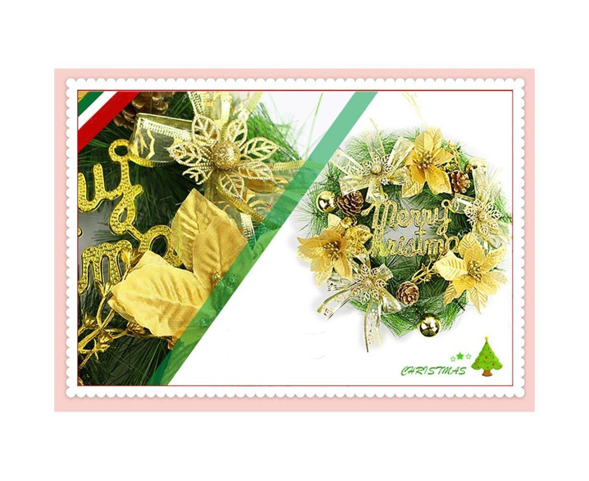 Christmas Wreaths for Front Door, Artificial Christmas Door Wreath with Christmas Ball Bow, Christmas Decorations - Gold - 30cm