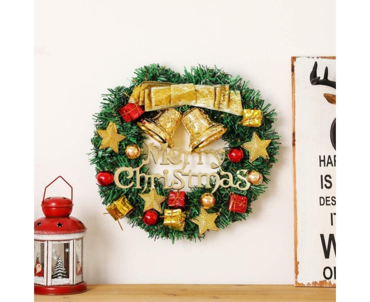 Merry Christmas Wreath 12 Inch Christmas Decorations Front Door Wreath Ornament Wall Artificial Pine Garland for Christmas Party Decor - 30CM