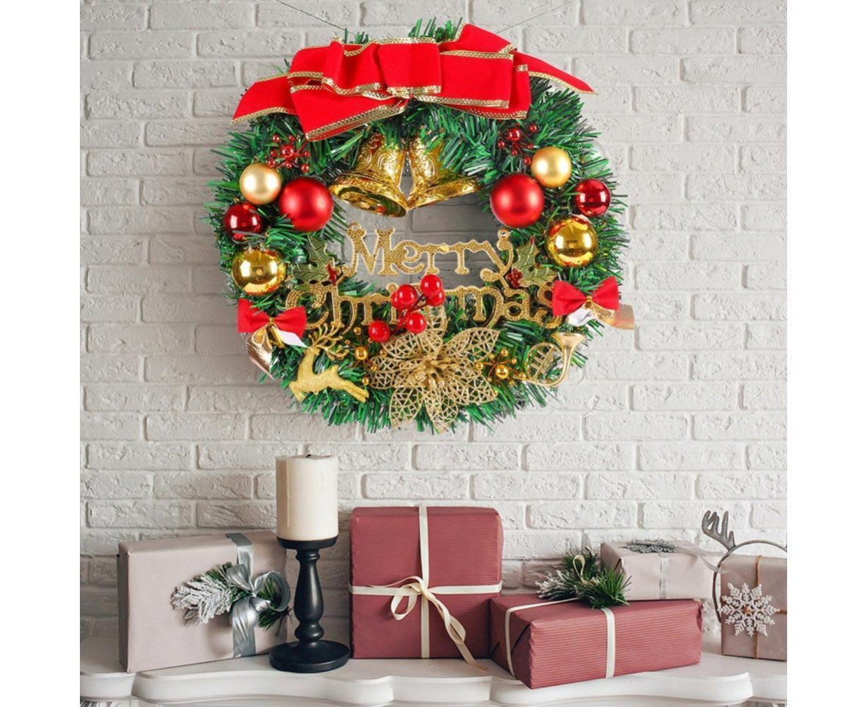 Merry Christmas Wreath 12 Inch Christmas Decorations Front Door Wreath Ornament Wall Artificial Pine Garland for Christmas Party Decor - 30CM