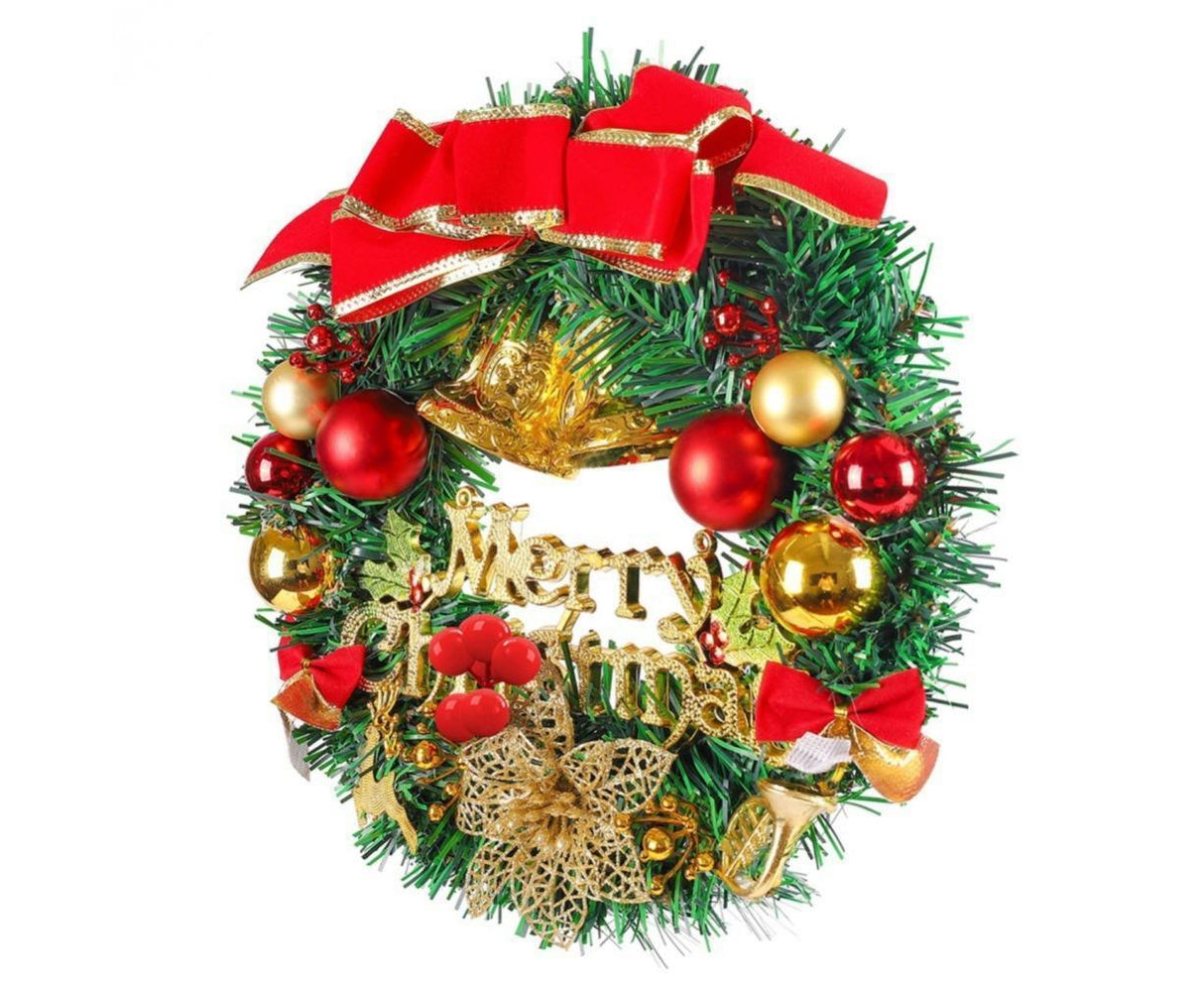 Merry Christmas Wreath 12 Inch Christmas Decorations Front Door Wreath Ornament Wall Artificial Pine Garland for Christmas Party Decor - 30CM