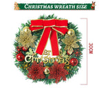 Merry Christmas Wreath 12 Inch Christmas Decorations Front Door Wreath Ornament Wall Artificial Pine Garland, with Bowknot, Bells, Red Berries - 30CM - Front View