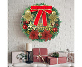 Merry Christmas Wreath 12 Inch Christmas Decorations Front Door Wreath Ornament Wall Artificial Pine Garland, with Bowknot, Bells, Red Berries - 30CM