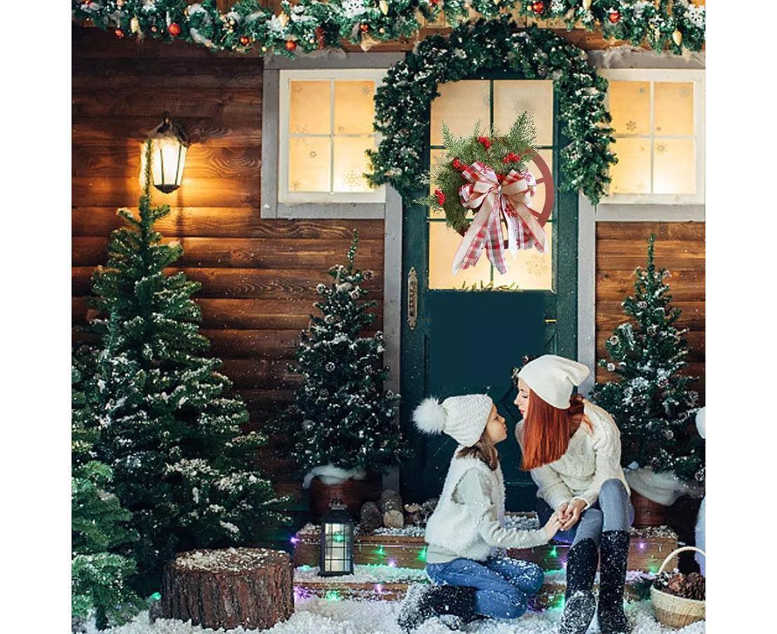 30cm Christmas Wagon Wheel Wreath, Artificial Hanging Garland, Christmas Decorations