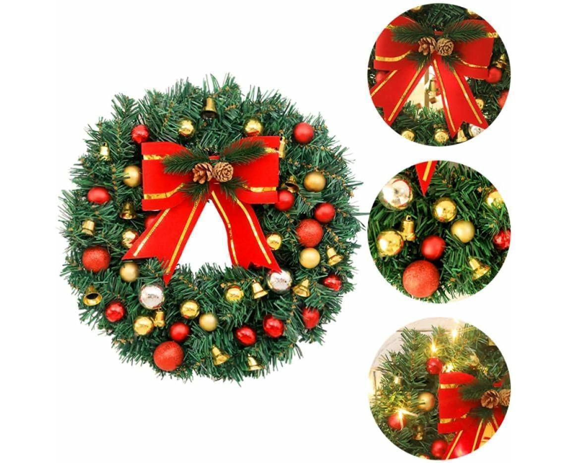 30cm Christmas Wreath with Lights, Christmas Decorations, Artificial Christmas Garland