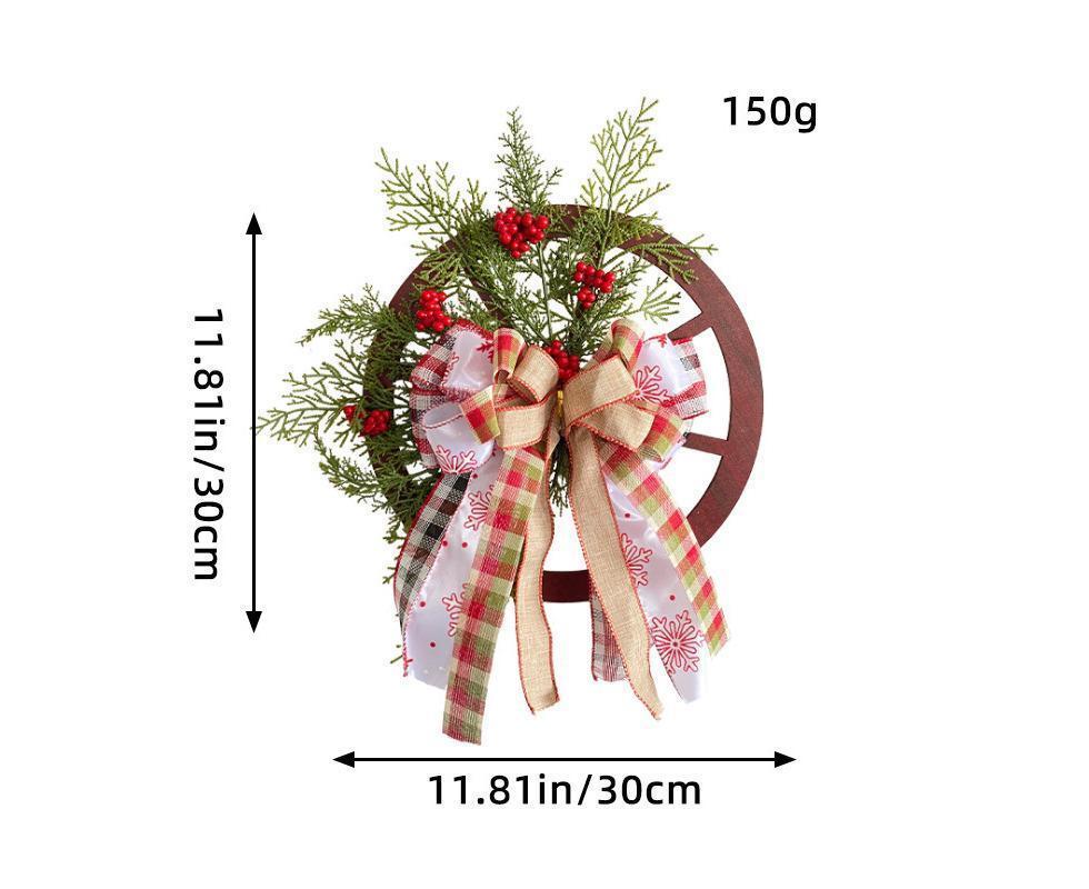 40cm Christmas Wagon Wheel Wreath, Artificial Hanging Garland, Christmas Decorations