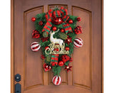 48cm Christmas Wreath, Christmas Decorations, Artificial Christmas Garland, Christmas Wall Elk Wreath - Top-Down View