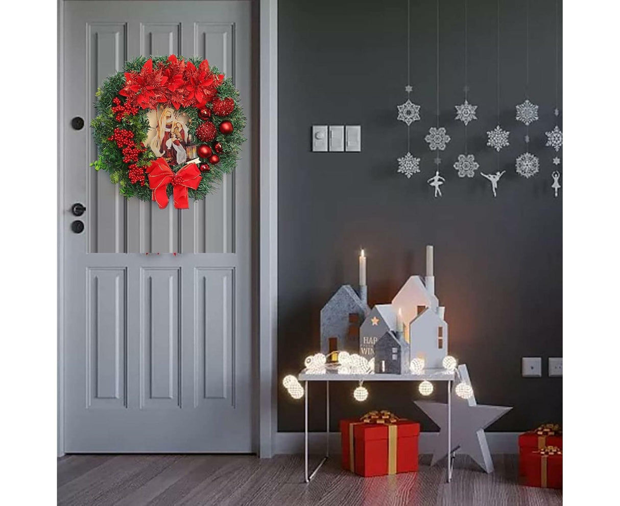 Nativity Christmas Wreath, 40cm Artificial Christmas Garlands, Christmas Decorations