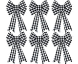 6 Pieces Large Christmas Wreath Bow Plaid Christmas Bow PVC Plastic Xmas Plaid Check Wrapping Bow for Christmas Indoor Outdoor Decorations - Black and White