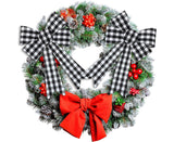 6 Pieces Large Christmas Wreath Bow Plaid Christmas Bow PVC Plastic Xmas Plaid Check Wrapping Bow for Christmas Indoor Outdoor Decorations - Black and White - Top-Down View