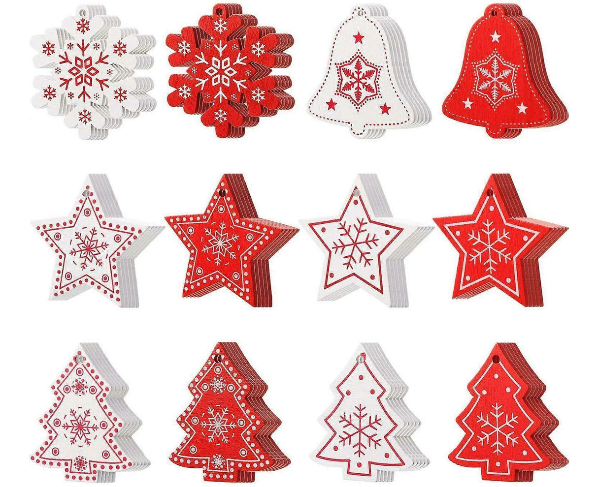60 Pcs Christmas Wood Hanging Ornaments Wood Slices Christmas Tree Decoration for Party Christmas Tree Decoration