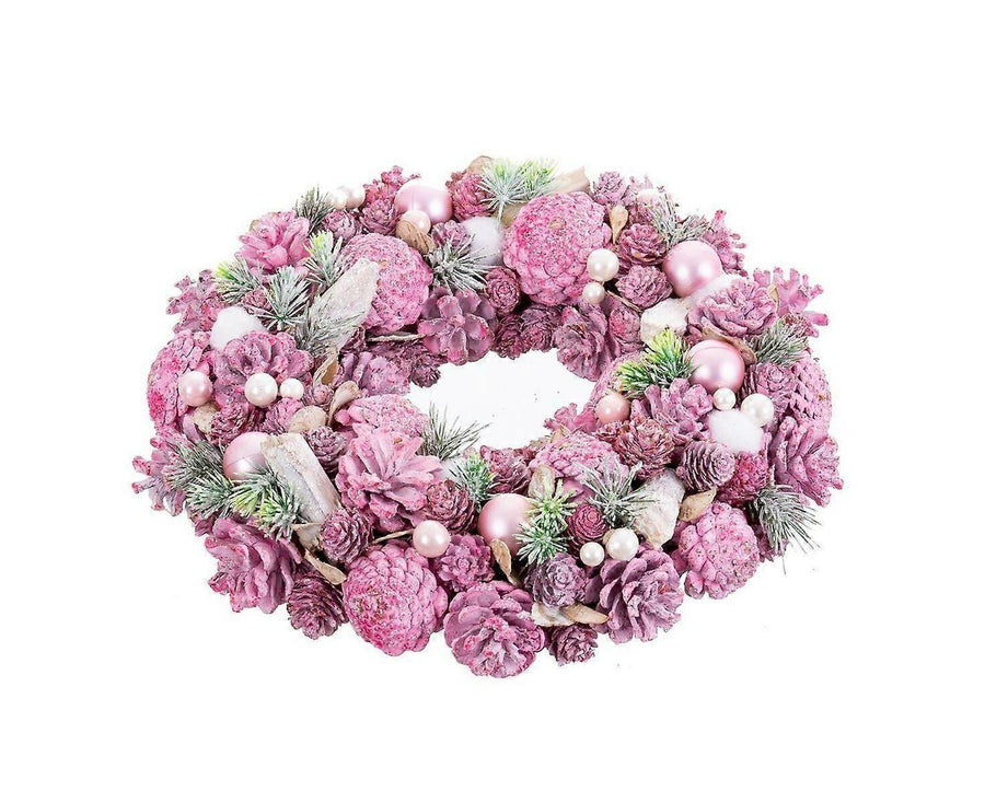 Advent wreathe pink multicolour plastic foam 34 x 34 x 8.5cm