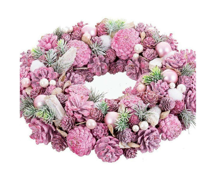 Advent wreathe pink multicolour plastic foam 34 x 34 x 8.5cm