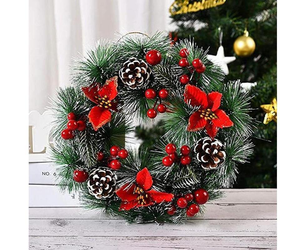 Christmas Wreath, Door Wreath Christmas Christmas Decoration Wreath Christmas Garland with Balls Handmade Christmas Garland Decoration Wreath-32cm