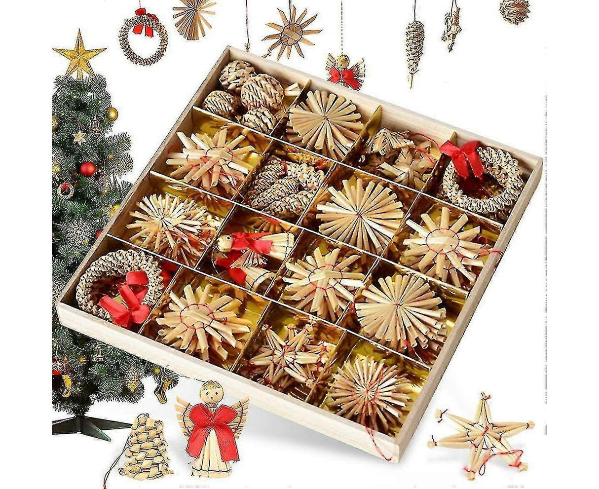 Straw Tree Decoration, 56 Pieces Christmas Tree Decoration Straw Pendant Set - Christmas Tree Decoration