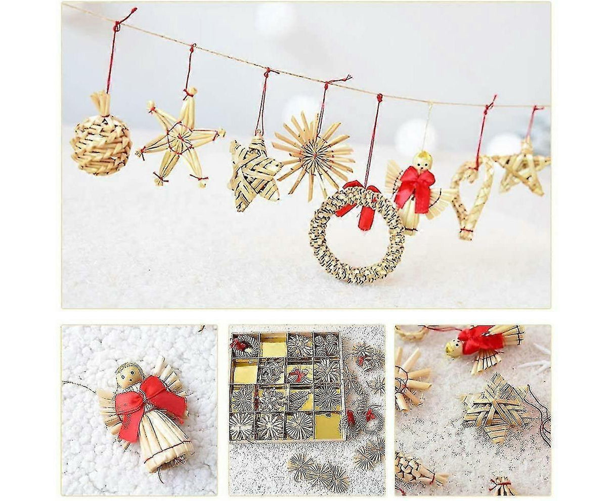 Straw Tree Decoration, 56 Pieces Christmas Tree Decoration Straw Pendant Set - Christmas Tree Decoration