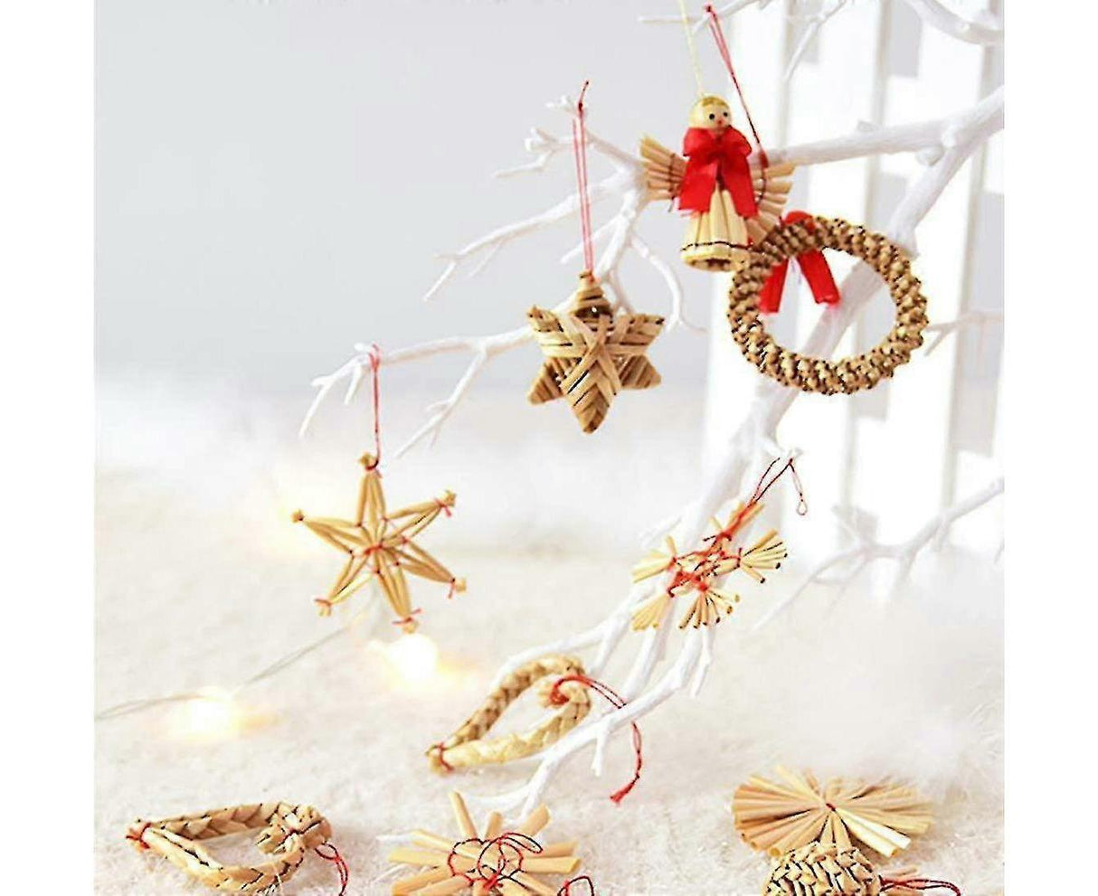 Straw Tree Decoration, 56 Pieces Christmas Tree Decoration Straw Pendant Set - Christmas Tree Decoration