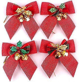 8cm Christmas Bow Bells, Hessian Scottish Knot, Christmas Tree Ornaments, Christmas Tree Ornaments - Top-Down View