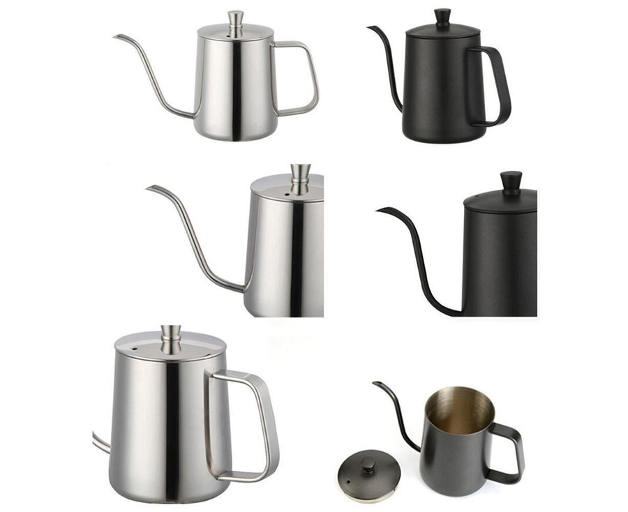 600ml Pour Over Kettle Coffee Maker Stainless Steel Gooseneck Drip Tea Pot Jug-Black 600ML