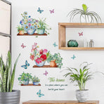Green Potted Plants Wall Stickers Butterfly Flower Plant Wall Sticker For Kitchen Living Room Decoration
