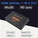 1 In 4 Out 4K HDMI Splitter with AC Adapter