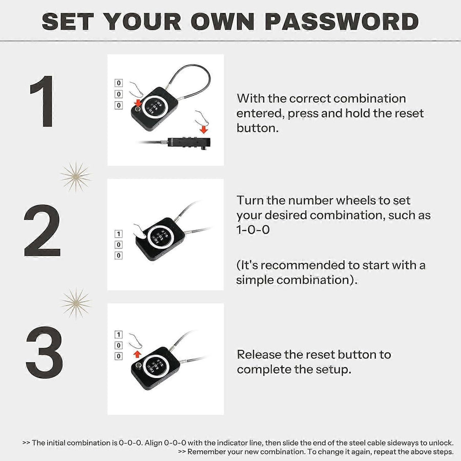 Premium Cable Combo Lock - Coded Travel Lock for Luggage