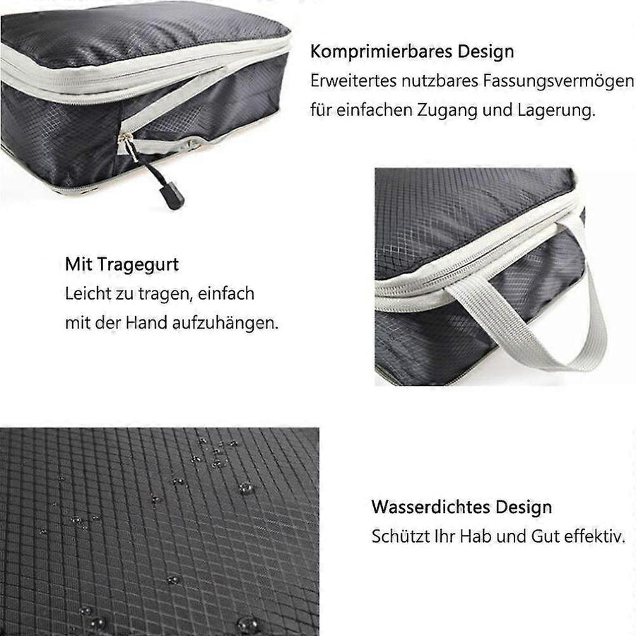 3pcs Compression Packing Cubes Suitcase Organiser Luggage Storage Bags - Black