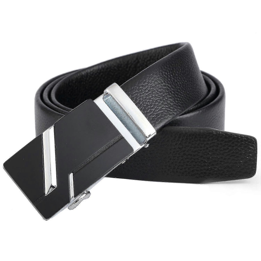 Men's Leather Belt with Automatic Buckle, Litchi Grain Business Style