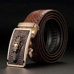 Men's 115cm Crocodile Pattern Cow Leather Belt with Automatic Buckle