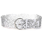 Women's Wide Leather Dress Belt with Hollow Buckle