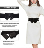 Women's Faux Leather Wide Belt with Bow, Elastic Waistband