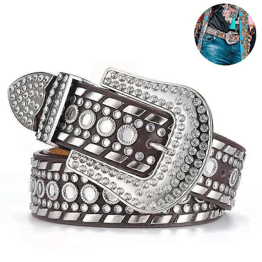 Women's Rhinestone Cowgirl Studded Leather Jeans Belt